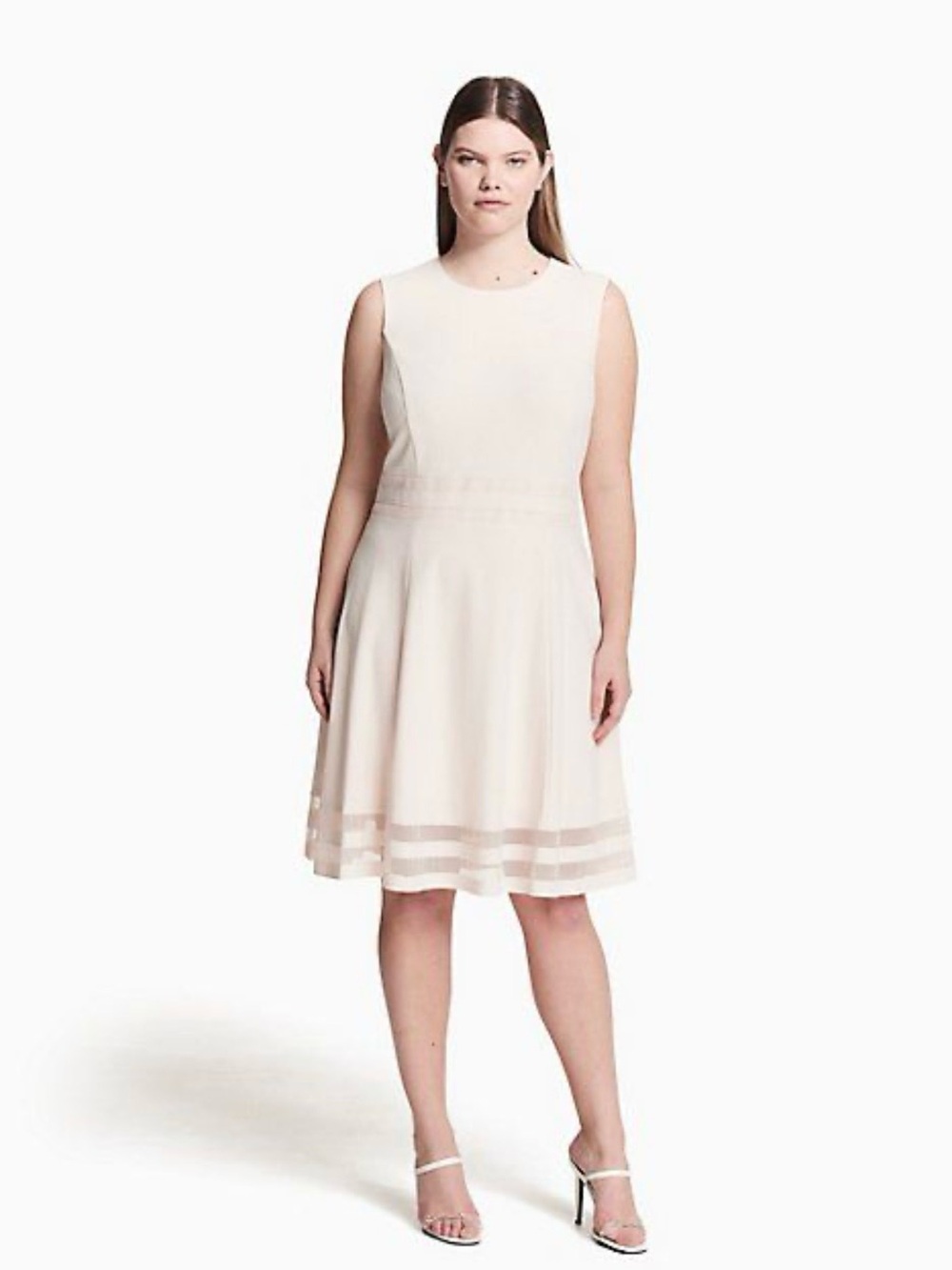 Calvin Klein Sleeveless Blush Midi Fit-and-Flare Dress Size 14 PTP 20”-22” - Picture 5 of 12